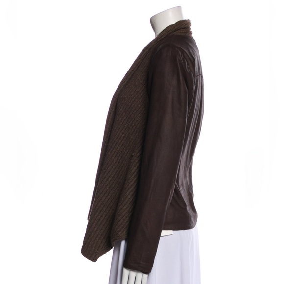 Vince Brown Wool Leather Draped Jacket Cardigan Small - Picture 3 of 3